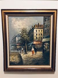 Paris scenery in oil by Caroline Burnett. Signed.(approx 36" x 24") Price $125

A painter born in the United States (place unknown), she was in Paris in the early part of her career, which was late 19th and early 20th century.  She was a member of the Societe des Beaux-Arts in Paris and exhibited with the Societe Nationale des Beaux Arts in Paris in 1898.  This society was founded in the 1880s as a rival to the well-established group sponsoring the 'oficial' Salon.  The SNBA held their exhibitions at the Palais des Beaux Arts on the Champs-de-Mars.