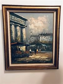 Paris scenery in oil by Caroline Burnett. Signed. (Approx 36" x 24") Price $ 125

A painter born in the United States (place unknown), she was in Paris in the early part of her career, which was late 19th and early 20th century.  She was a member of the Societe des Beaux-Arts in Paris and exhibited with the Societe Nationale des Beaux Arts in Paris in 1898.  This society was founded in the 1880s as a rival to the well-established group sponsoring the 'oficial' Salon.  The SNBA held their exhibitions at the Palais des Beaux Arts on the Champs-de-Mars.