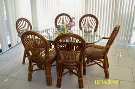 Southern Lifestyles - Oval Rattan with Glass top Table with 6 Chairs