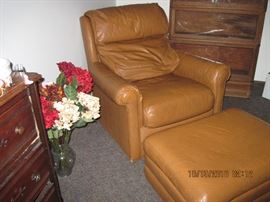 Leather club chair and ottoman