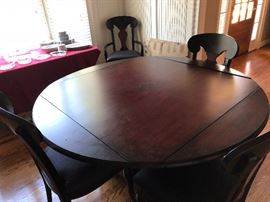 Dining room table with hand painting, 5 chairs, 1 captain chair