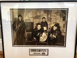 Beatles Cavern Club photo signed by original drummer Pete Best with authentic brick from club