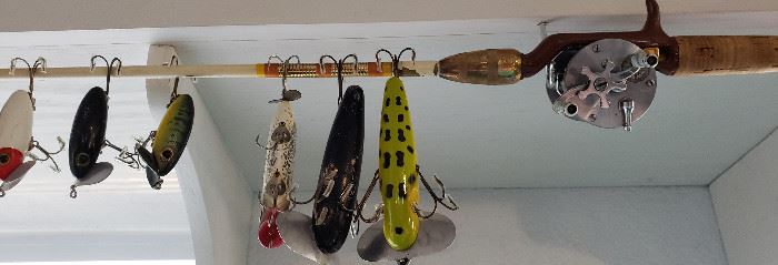 fishing lures, rod, reels