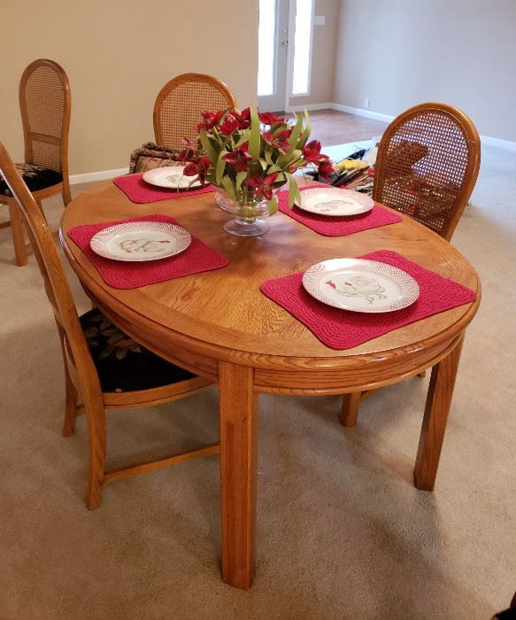 dining table w/6 needlepoint chairs seats, two leaves