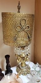 Mid Century brass crystal lamp