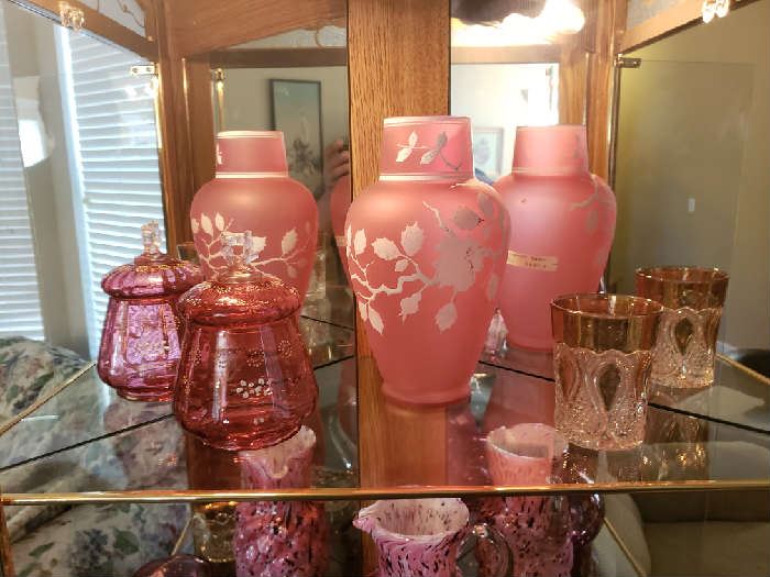  Moser Cranberry Jar, &  Web Cameo Vase  c1885