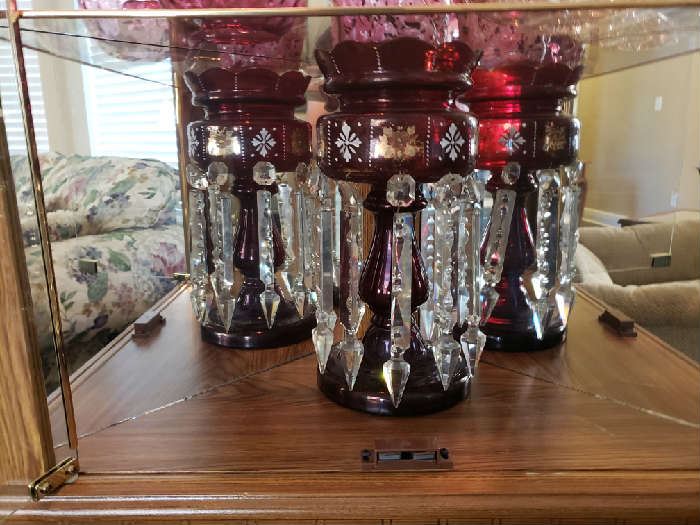 Antique Ruby Mantle Luster Candle Holder 