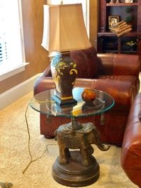 Elephant base glass top table