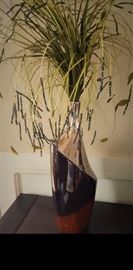 Decor contemporary tri color vase and silk plant  