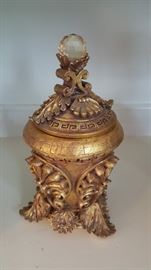 Decor gold ornate covered dish  