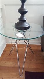 End table contemporary round glass top and chrome legs  