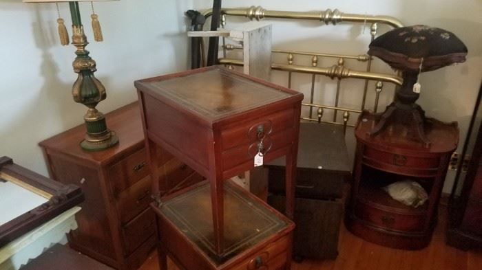 Antique pair of Mahogany Leather Inset Side Tables
