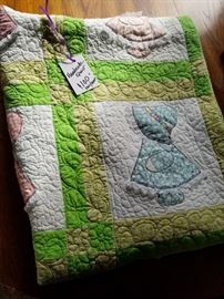 Handmade Sue Bonnet Quilt. Barely used, made in the early 1990's.