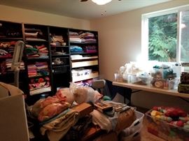 Crafts galore. Material, ribbon, trim, yarn etc...