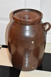 Large Antique Crockery  Jar with Original Lid and single loop handle