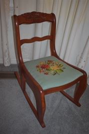 Victorian Style Rocker with Needle Point Seat