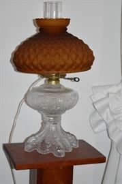 Gorgeous Oil Lamp (electrified) with Fancy Clear Glass Base and Satin  Cranberry Glass Shade