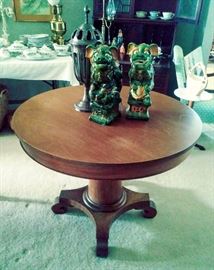 Beautiful Antique Pedestal Table, Vintage Foo Dogs