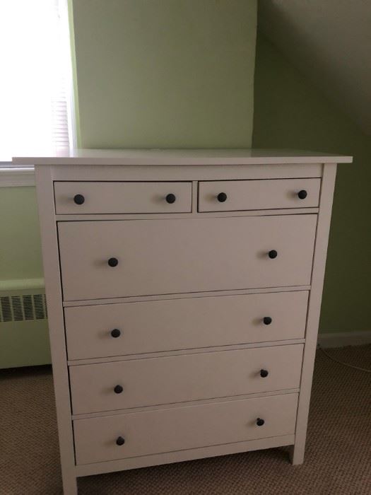 Two Ikea Hemnes Dressers and another still in box. Matching low dresser and matching lamp tables. 