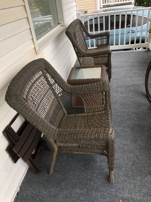 PVC wicker chair, love seat and  table.