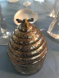 Rare Sterling Silver Inlaid Glass Honey Pot or Jar