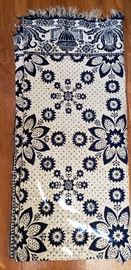 Double Jacquard Navy & White coverlet, made by the Craig Family of Indiana, ca. 1850