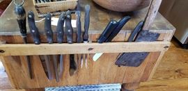 large set of Cutco knives and serving utensils; chopping block NOT for sale