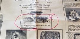 Newspaper Clipping regarding Dayton Antique Toy Train