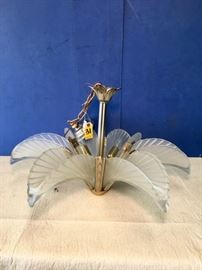 Lalique Style Frosted Banana Leaf Chandelier