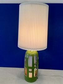 Vintage Green Ceramic Lamp, Tall with Cutout Design