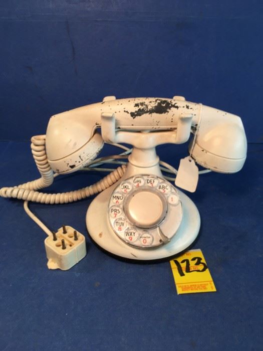 1924 White Metal Phone with Rotary Dial
