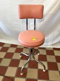E. F. Brewer Co. Pink Swivel Stool, Chrome Base with White Caps