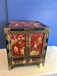 Asian Lacquered Cabinet with Brass Pulls