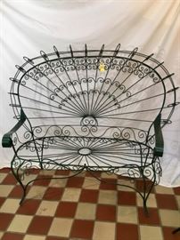 Ornate Green Metal Braided Wire Settee