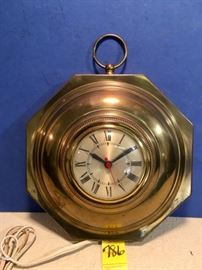 Sessions Brass Clock, Octagon Shaped Made in USA Model W, Elec. , Works