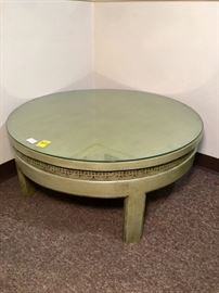 Wooden Mid Century Coffee Table with Decorative Asian Inspired Design