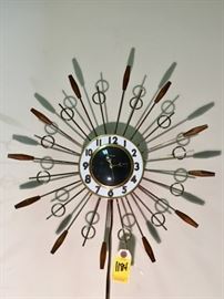 Mid Century Brass And Wood Starburst Clock Made By United Clock Co In The USA