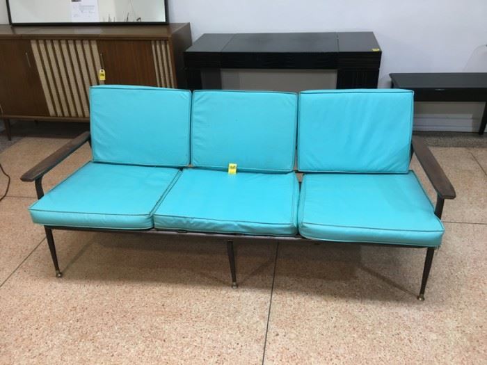Mid-Century Modern Turquoise Naugahyde Couch
