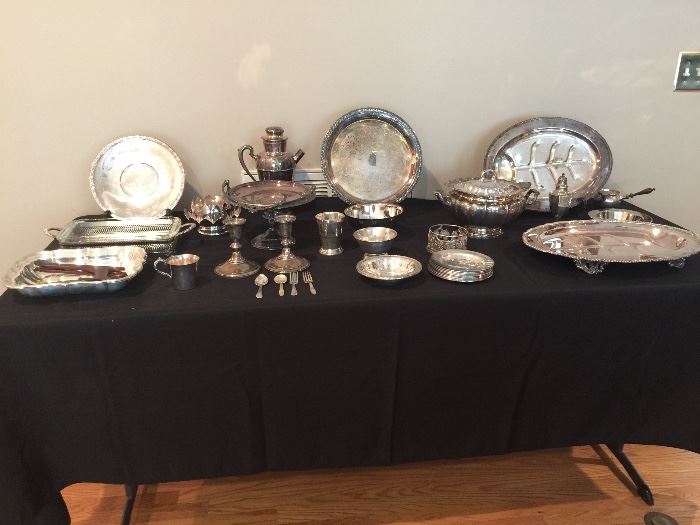 Sterling and plated serving dishes