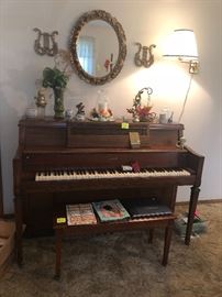 Kimball console piano, mirror