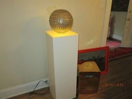 Tall lighted lamp with chrome ball