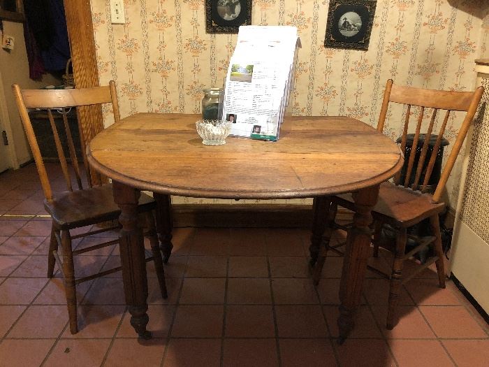 Antique Oak Drop Leaf Table, Chairs