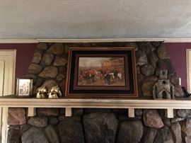 Fox Hunt Picture, Horse Head Book Ends, Clock