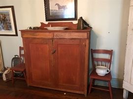 Primitive Cupboard, Chairs w/ original paint