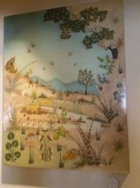 Mexican folk art painting on board, signed Acala