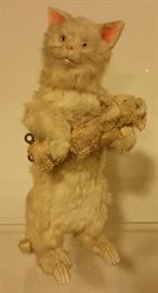 Spectacular 19th Century Roullet & DeCamps automatronic cat with kitten. Replacement key. Mechanism works beautifully. She rocks the kitten and bends down to kiss it when it cries.