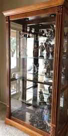 Side Sliding Lighted Oak Curio w Mirrored Back