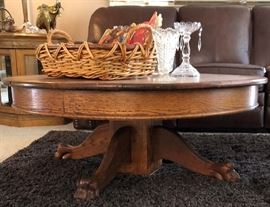 Ball and Claw Pedestal Oak Coffee Table