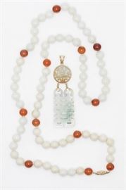 A collection of jade, carnelian, 14k jewelry items