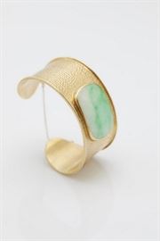 A jadeite, 14k cuff bracelet
